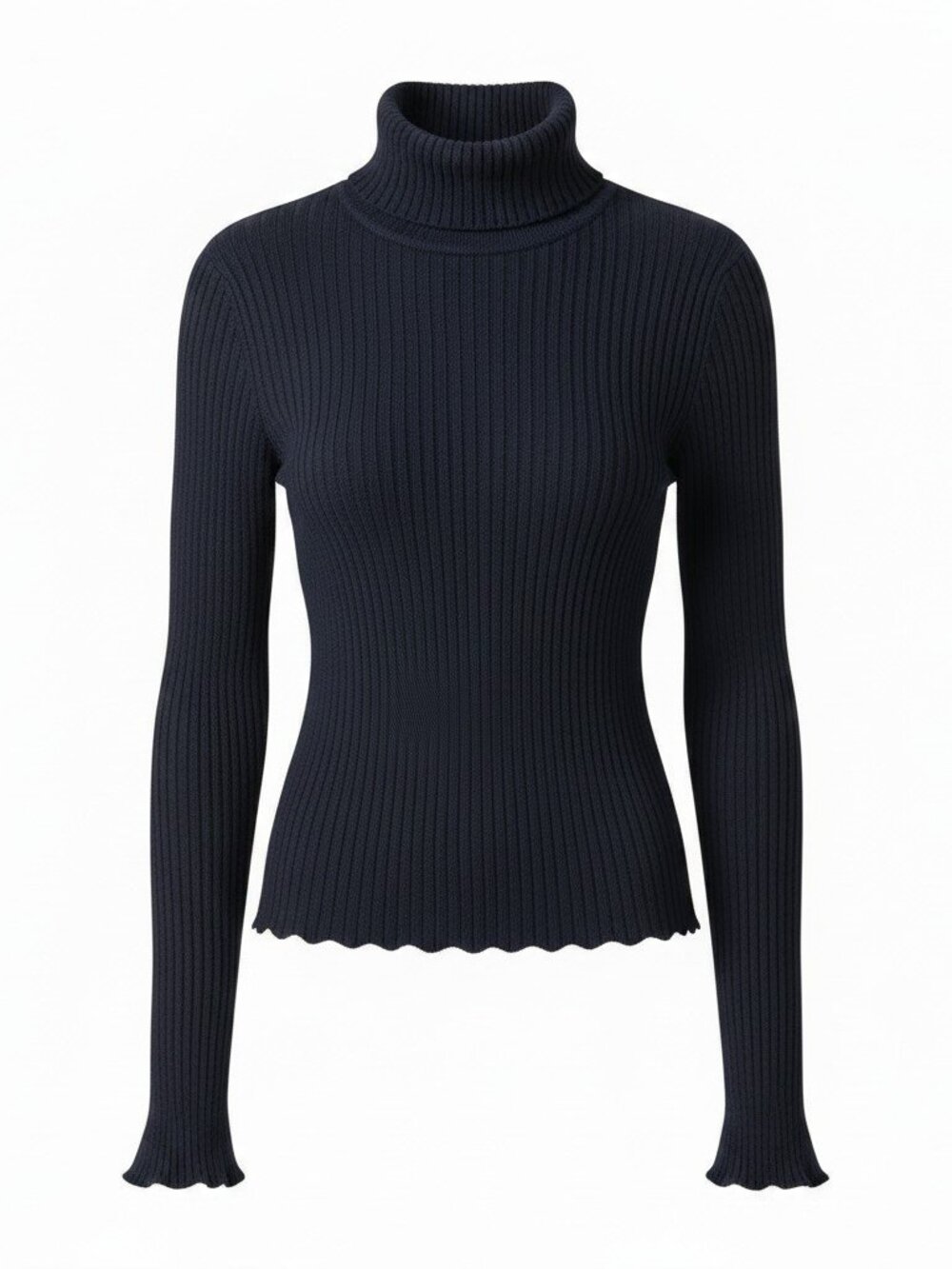Revamped Ribbed Turtleneck Long Sleeve Sweater Dark Charcoal Black (Size Large)